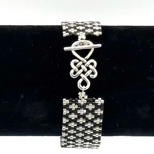 Hand Crafted Black and Silver Seed Bead Bracelet